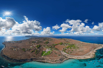 Egadi Islands boat tour: aerial view of Favignana, Levanzo and Marettimo from Egadi Sea Life dinghy